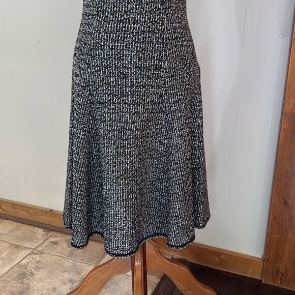 St John wool blend tweed fit and flare midi dress size 8 black and white metalli - Picture 3 of 12
